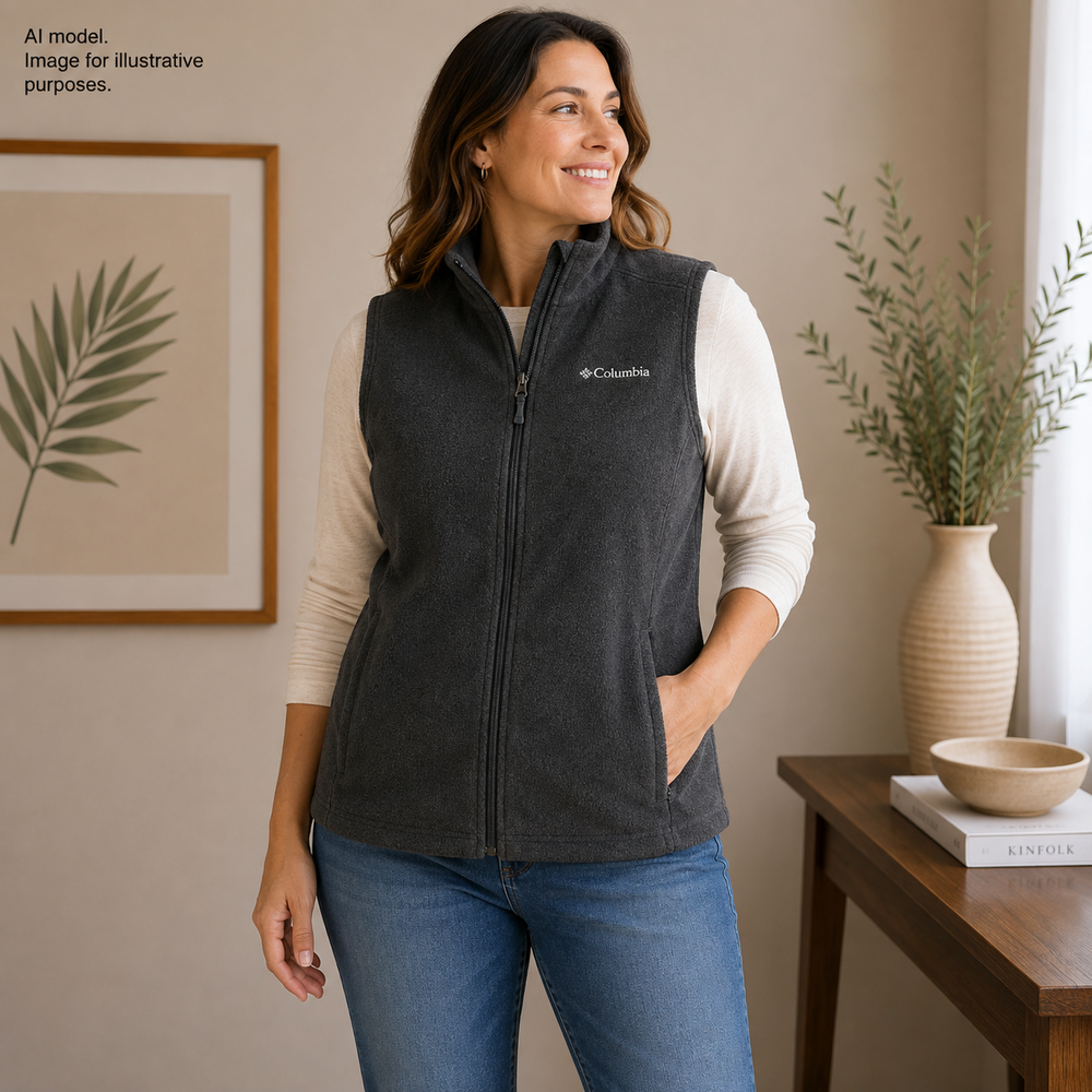 Columbia Sportswear Soft Fleece Vest Womens XL Gray Full Zip Outdoor Hiking